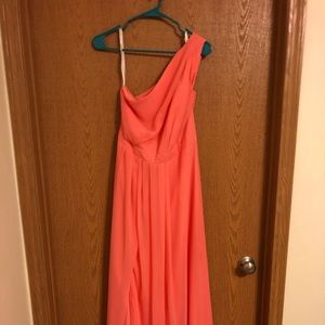 Coral reef colored bridesmaid dress